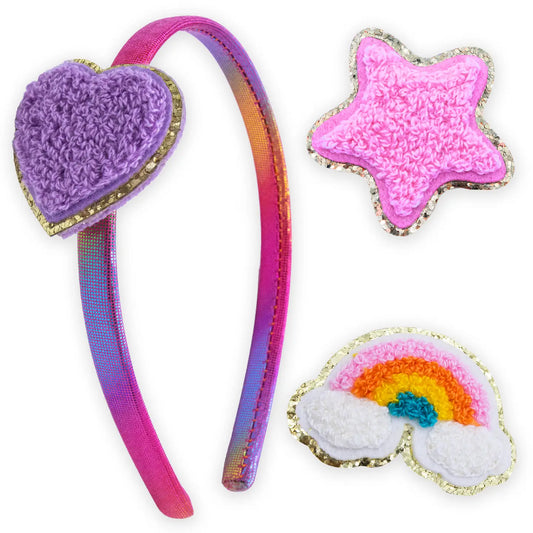 Rhinestone Charm Headband & Hair Clips - Rainbow/Heart/Star - Frog Sac