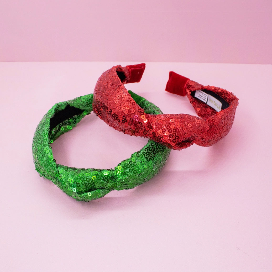 Green Christmas Sequin Knot Headband - Frog Sac