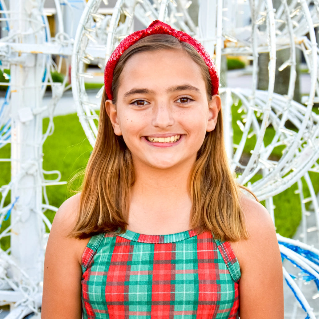 Red Christmas Sequin Knot Headband - Frog Sac