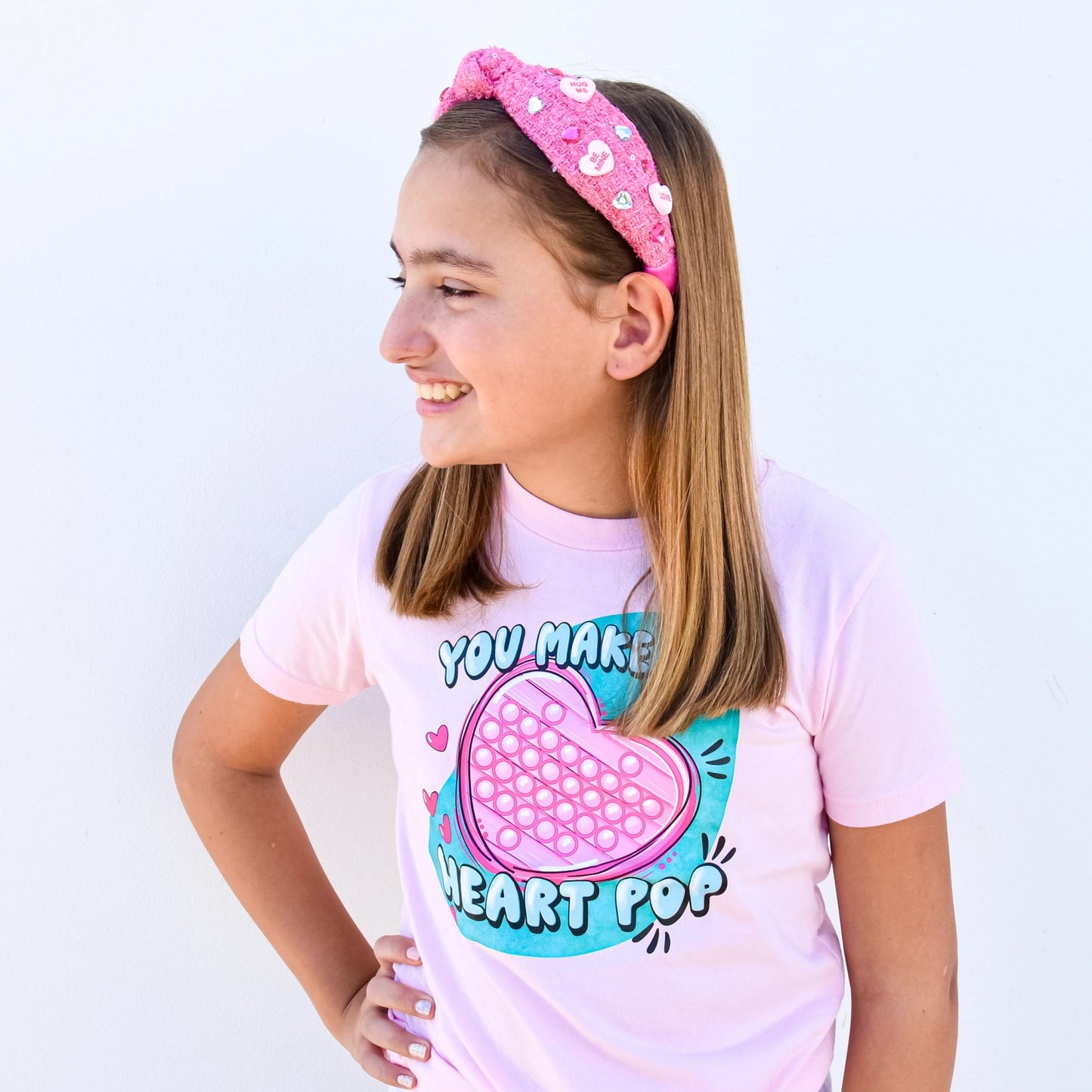 Kids Embellished Knot Headband - Candy Valentines Day Heart