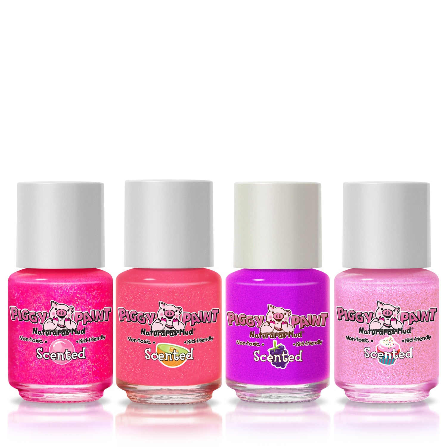 Piggy Paint - Four Pack Nail Polish LOL, Sea-Quin, Glamour Girl, & Basecoat + Topcoat (2-in-1)