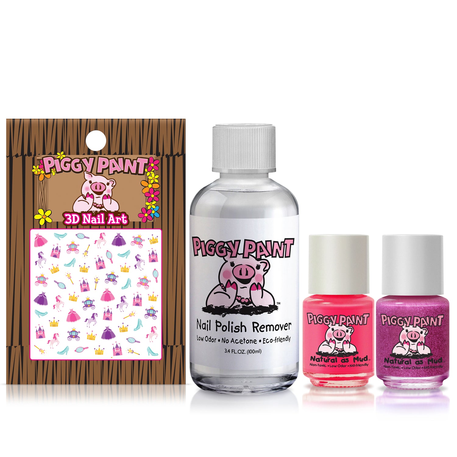 Piggy Paint - Four Pack Nail Polish LOL, Sea-Quin, Glamour Girl, & Basecoat + Topcoat (2-in-1)